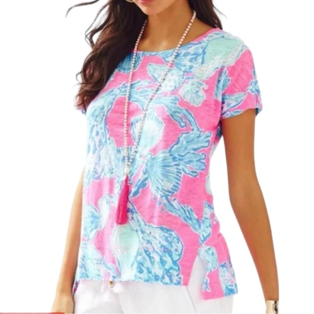 Lilly Pulitzer Mikela TopBarefoot Princess Pink Pout Short Sleeve Size XS